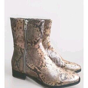 Free People Luna Ankle Boot Women 6 Leather Natural Snake Skin Side Zip New